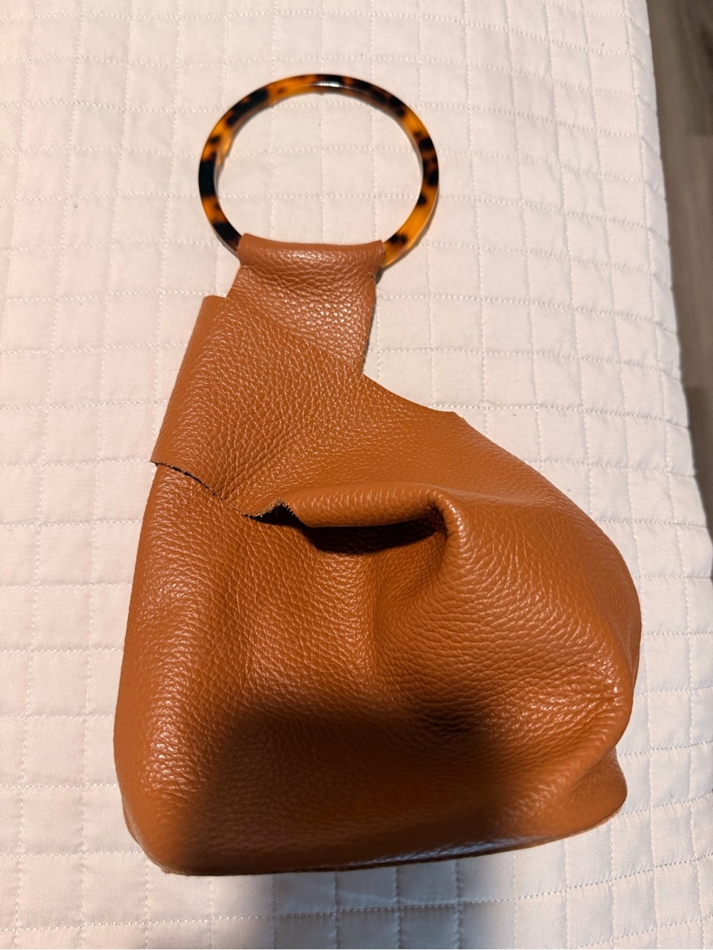Brown Leather Ring-Handle Wristlet CULBIA Mini Leather Bag